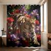 Black Panther Leopard Floral Shower Curtain 90Gsm Waterproof Rose Iris Print Bathroom Decor With Hooks