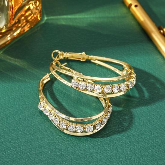 1 paire de cerceaux d'oreille pour femmes, ajouré, strass polis, décor en alliage de forme ovale galvanisé, bijoux d'oreille pour dames, bal de promo, Cocktail, boucle d'oreille suspendue