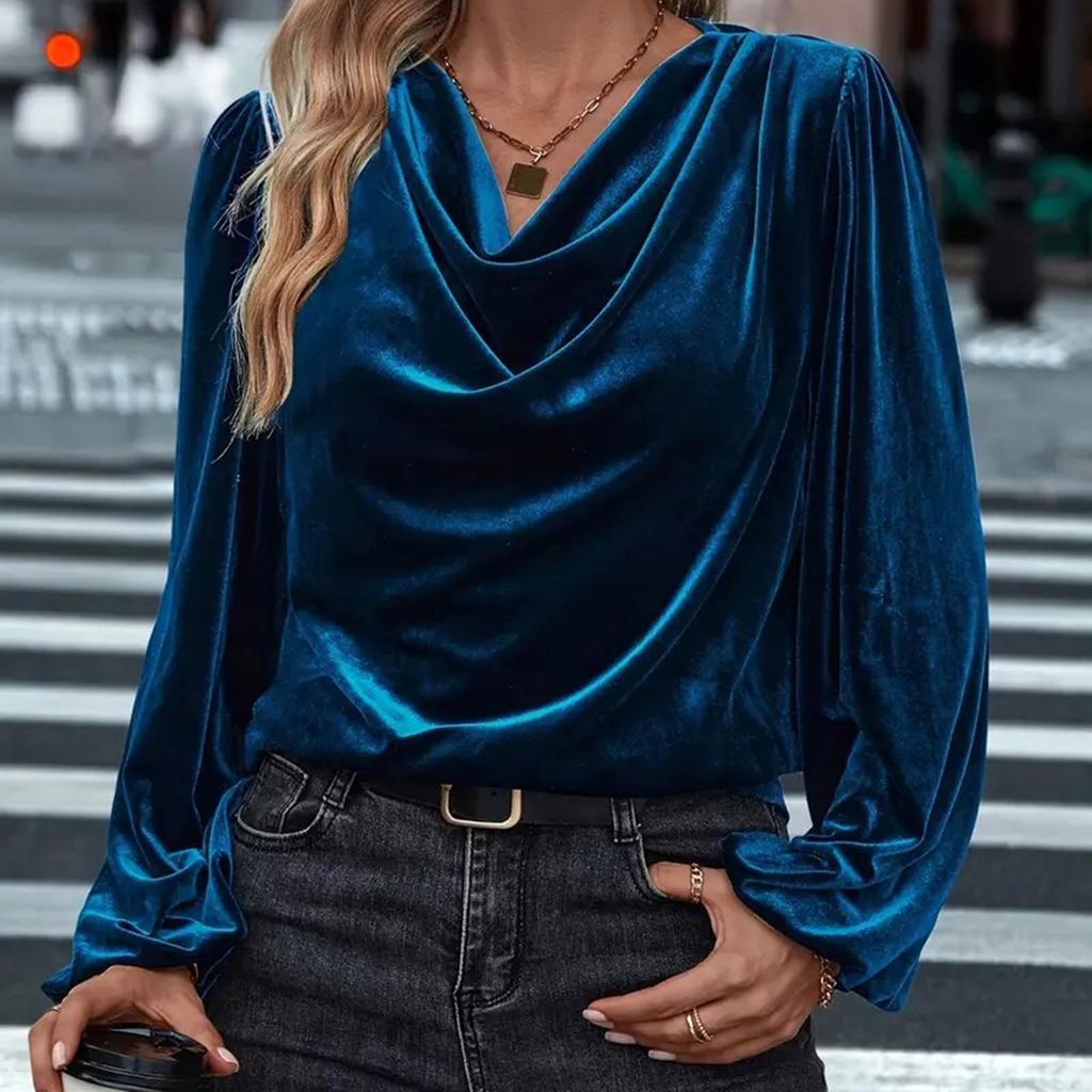 Damenmode Lässig Einfarbig Langarm V-Ausschnitt Oberteil