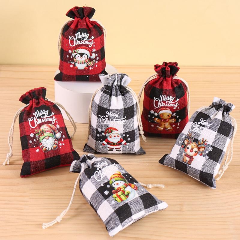 6pcs Christmas Drawstring Pouch Bags Small Candy Gift Bag Navidad Xmas Party Favor Boutique Jewelry Packaging Bags 2026 New Year