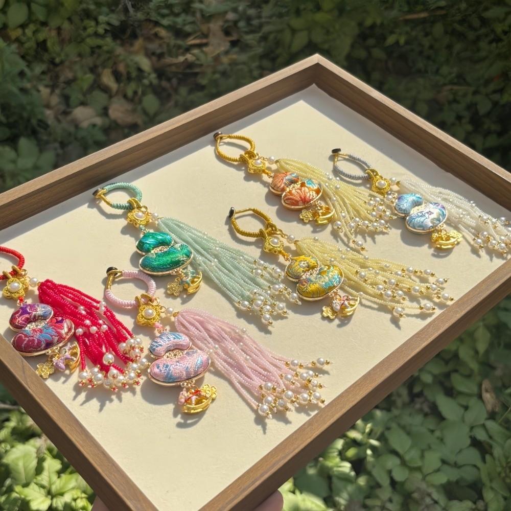 Luxury Brocade Gourd Pendant Horse Embroidered Cat Key Ring  Cheongsam Accessories