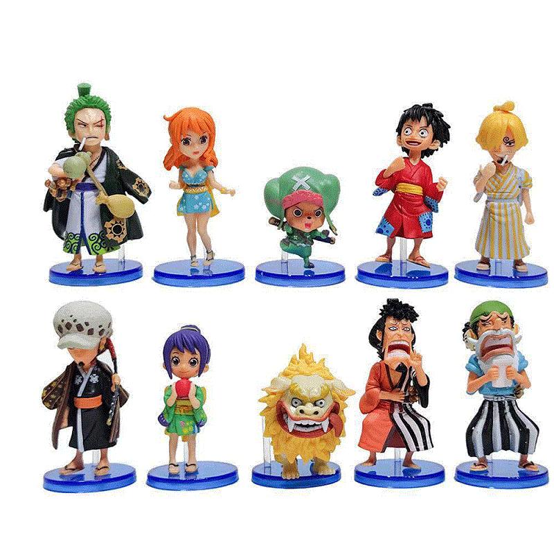 

Hot 10Pcs/set One Piece Anime Figure Luffy Sanji Nami Zoro Chopper Frank Robin PVC Action Figure Model Children Dolls Present Playthings