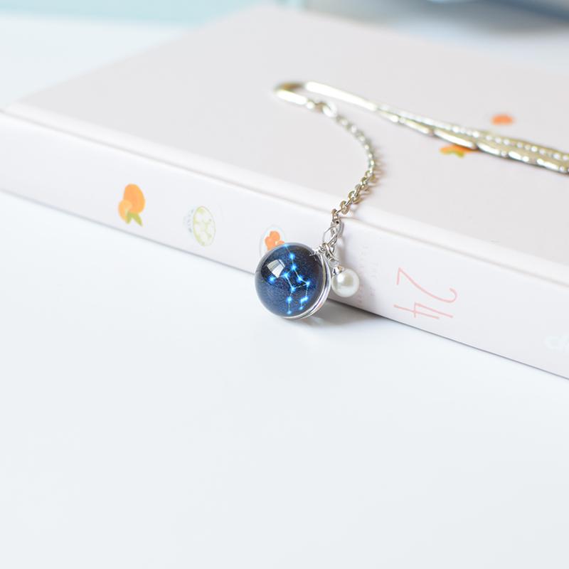 Noctilucent 12 Constellation Bookmark Ball Pendant Metal Book Mark School Supply