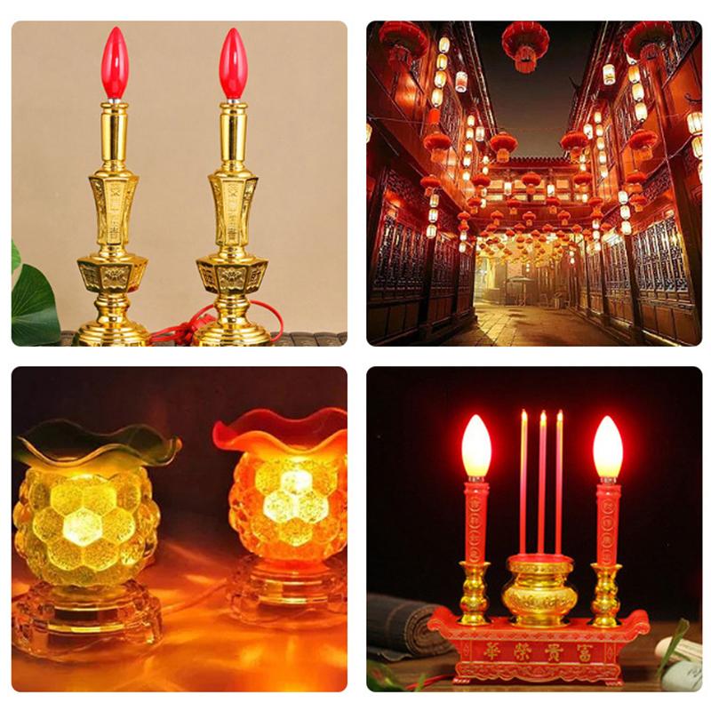 1Pc Led Altar Bulb E12/E14 Red Candle Buddha Lamp Temple Decorative Lamp