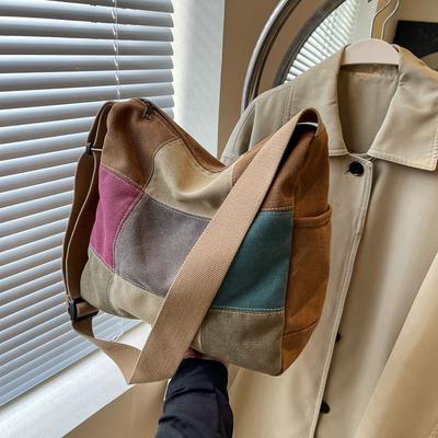 New Handbag Fashion One Shoulder Crossbody Women's Large Capacity Canvas Color Matching Women's Bag