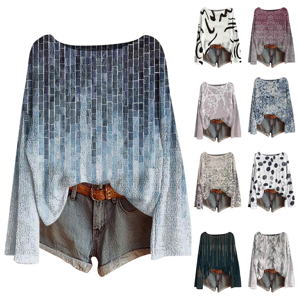 Women's Fashion Vintage Lightweight Sweater Casual Long-Sleeve Knit Pullover Top