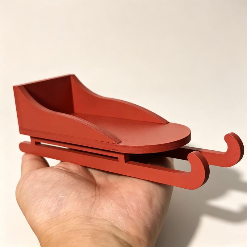 Mini Wooden Christmas Sleigh Ornament 1/12 Dollhouse Red Sleigh Model Decoration Dollhouse Christmas Landscape Accessories