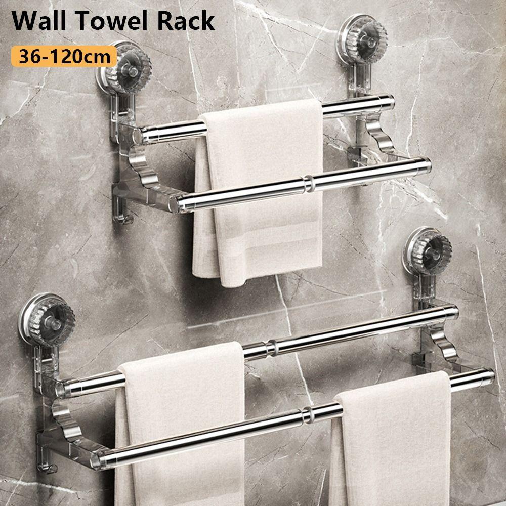 1Pcs Suction Cup Wall Towel Rack Double Layer Rod Kitchen Bathroom Shelf
