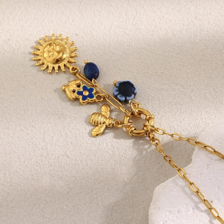 Elegante Bienen Anhänger Halskette Edelstahl Schmuck Französischer Stil Sonnen Anhänger Kette Vielseitig Büro Soziale Anlässe Geschenk Damen