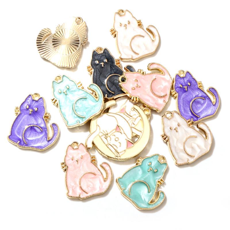 10pcs Enamel Small Cat Charms Pendant DIY Jewelry Making Accessories for Earring Bracelet Necklace Finding Craft Supplies