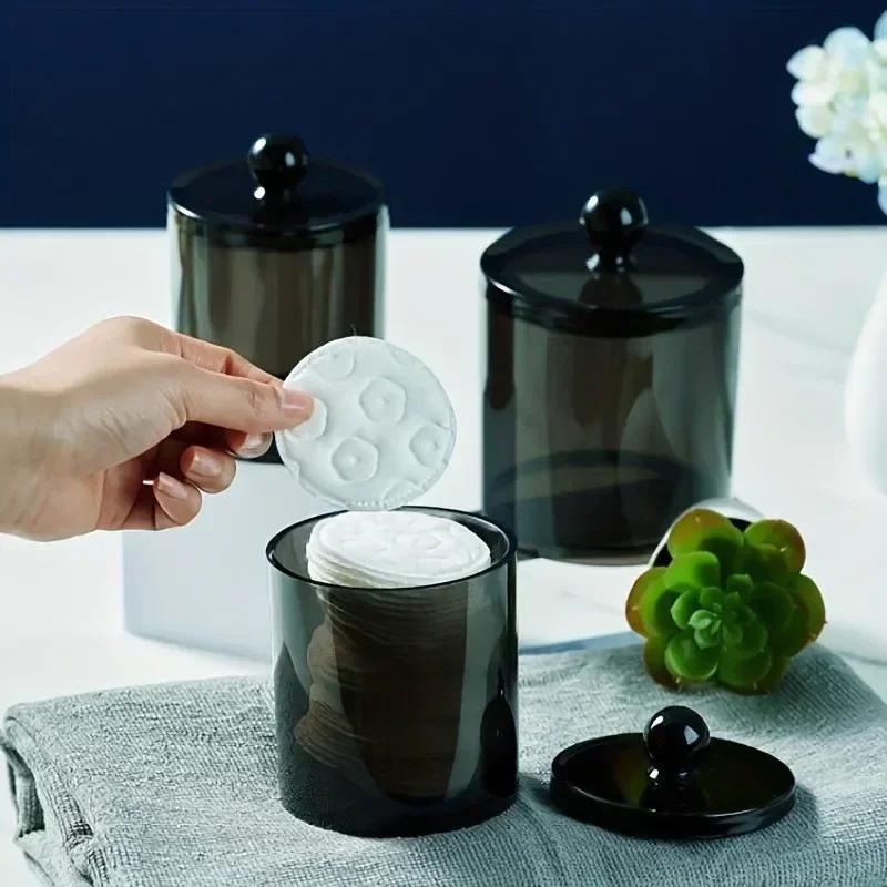 Suport Dispenser Qtip Negru Transparent cu Capace - Recipiente Borcan Farmacist pentru Depozitare Organizator de Măsuță de Toaletă - Set Accesorii Baie