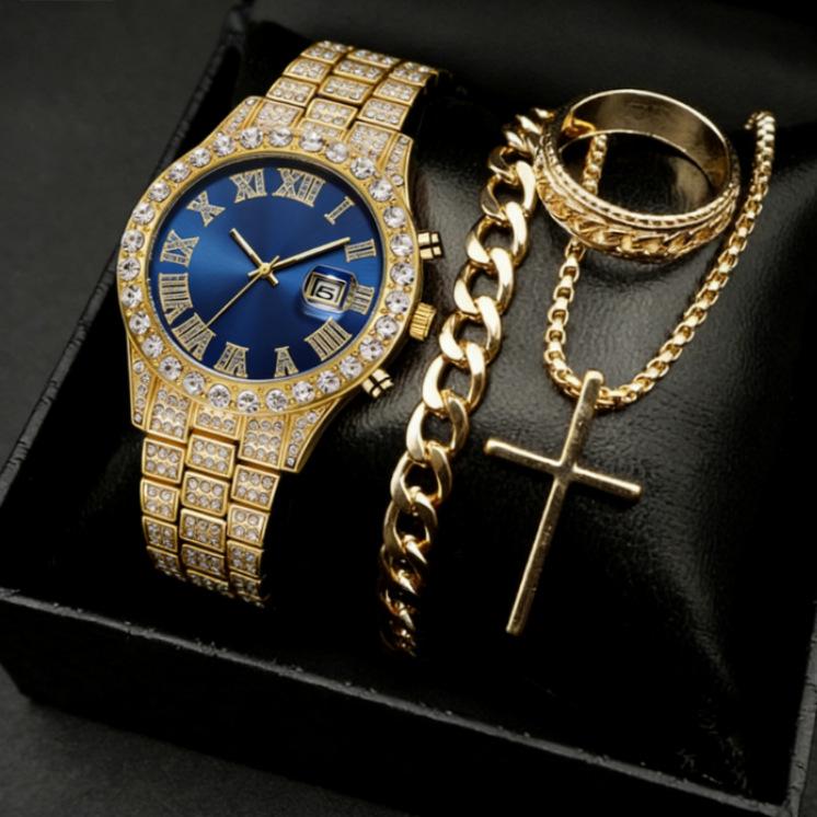 Bestselling Men's Hot Diamond British Hand Watch Accessories Set, Minimalist Circular Dial Watch Factory