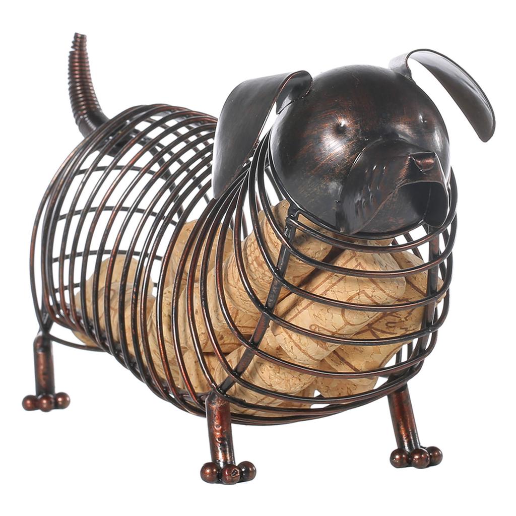 Tooarts Dachshund Wine Cork Container Iron Craft Animal Ornament Gift, Brown, 13.8 * 4.7 * 5.9inches