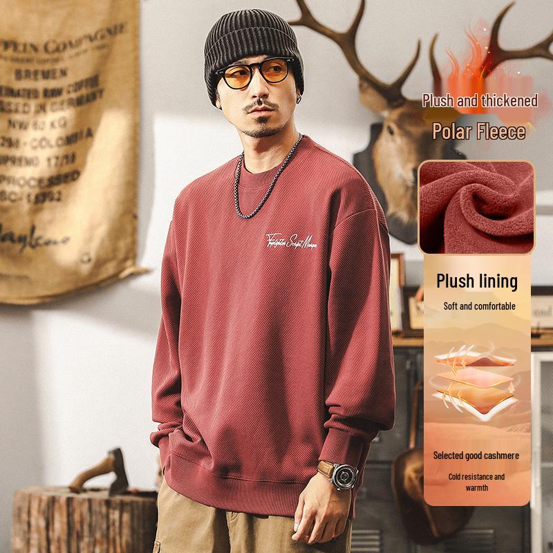 

American Retro Men s Heavyweight Fleece Hoodie - Autumn/Winter Trendy Loose Fit XL (145-160 jin)