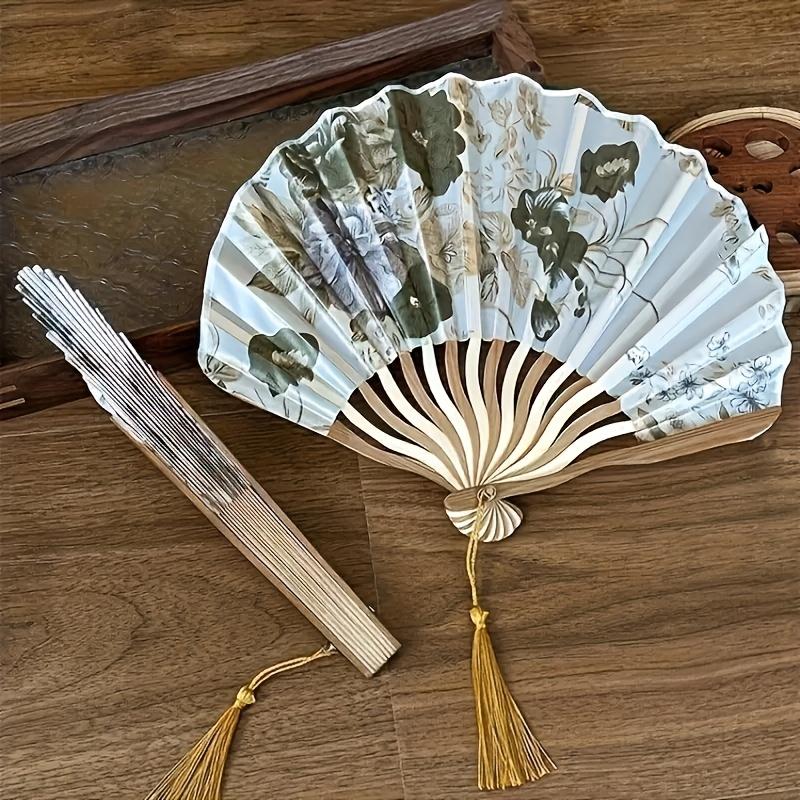 Elegant Vintage Watercolor Painting Fan with Tassel - Portable Chinese Style Dance Fan, Handheld Ornament Suit… More