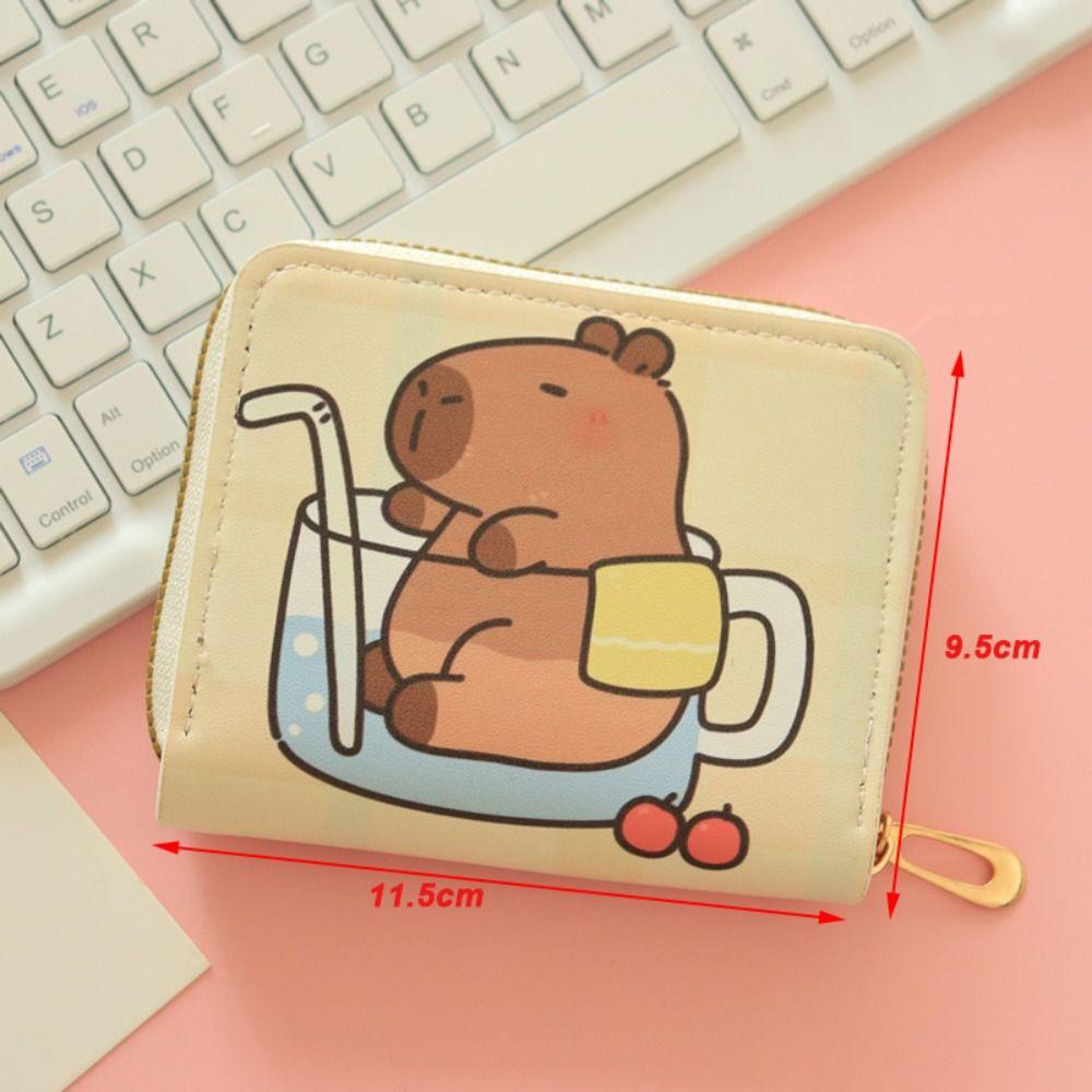 Cute Cartoon Capybara Short Wallet PU Leather Zipper Coin Purse Multi Slot Credit Card Holder Waterproof Storage Bag Key Bag