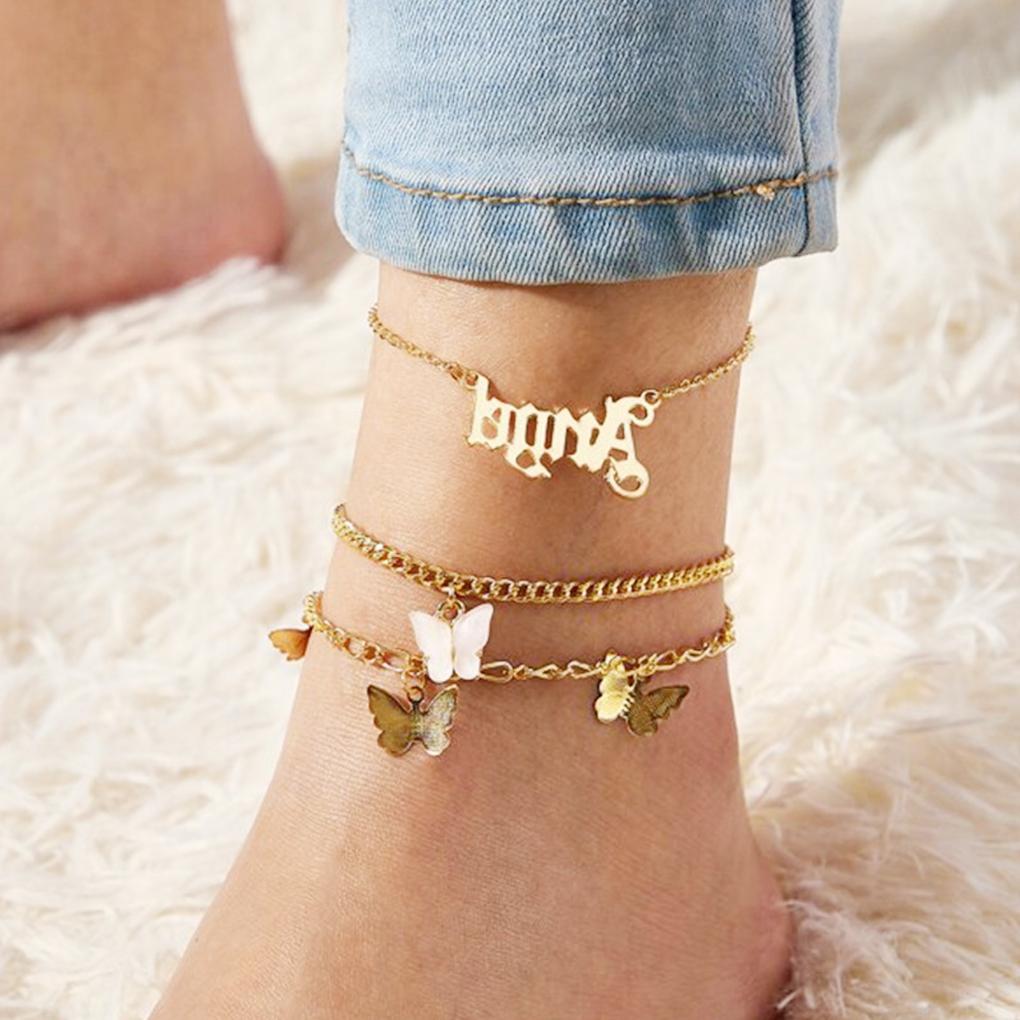 Multi Layer Anklet Letter Animal Shape Pendant Foot Chain Charm Jewelry Gift for Girls Women