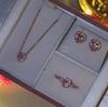 Damen Luxus Bling Iced Out Zirkonia Rosa Herz Ring Roségold Hypoallergen 925 Silber Schmuckset Ohrring Halskette Sets
