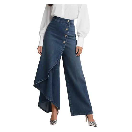 Dámské kalhoty s vysokým pasem, širokými nohavicemi, volného střihu, dlouhé, s jedním zapínáním, nepravidelným designem, ve stylu pro dojíždění, kalhoty pro kancelářskou dámu