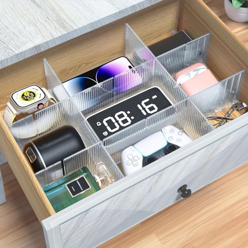 32.5*7cm 4pcs Modern Waterproof Transparent Storage Adjustable and Connectable Drawer Partition Plate,suitable for Bedroom Office Kitchen Storage.