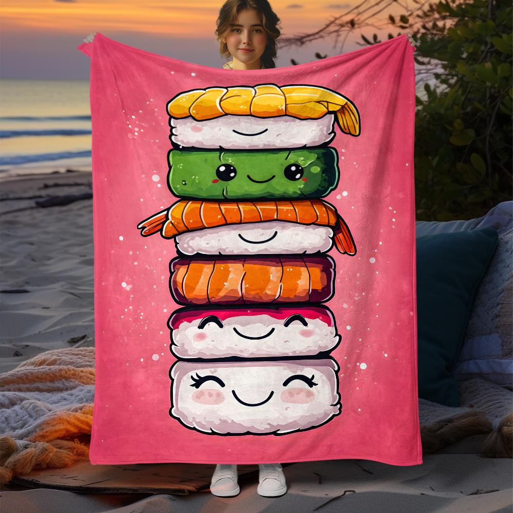 1pc Japanese Sushi Plush-Soft Flannel Throw Blanket Heavyweight All-Season Cozy - Cute Anime Sushi Roll Design with Mak 130x150cm51x59in