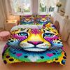 3PCs Colorful Leopard Print Design Cover Set, Breathable Fabric, Machine Washable (1 Duvet Cover + 2 Pillowcases) (Without Quilt) yy250911157