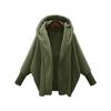 Women Autumn Winter Clothing Solid Color Long-sleeved Hooded Loose Plush Jacket Coat Warm Cardigan