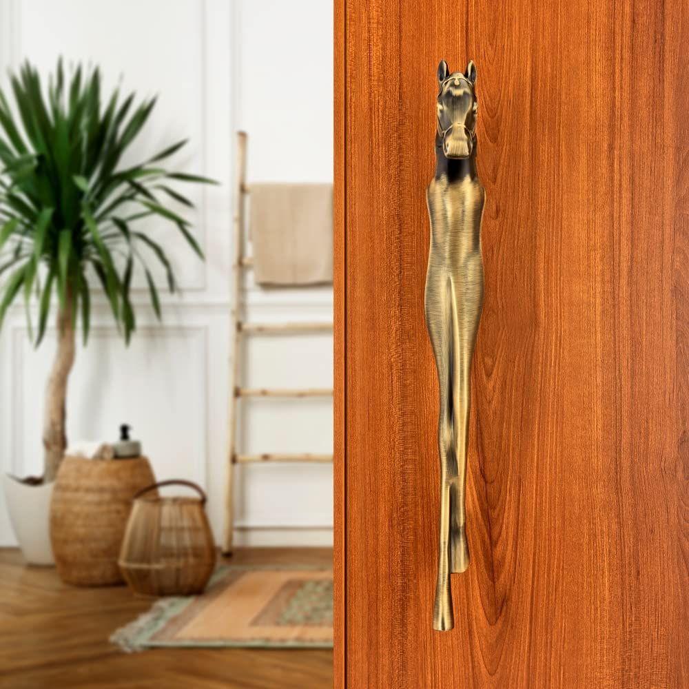 Indeed Aluminum Main Door Handle Ancient Horse Shape Curved Brass Antique Decorative Pull Handle