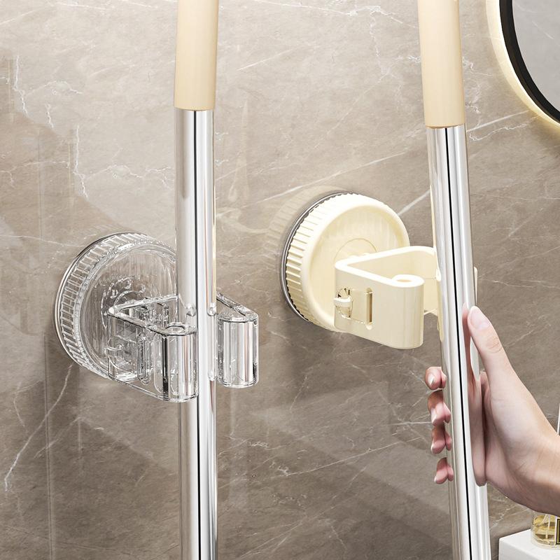 Suction Cup Mop Clip Holder Wall Mounted Mop Brush Broom Hanger Fixed Rack Kitchen Bathroom Organizer Shelf Hook Accessories