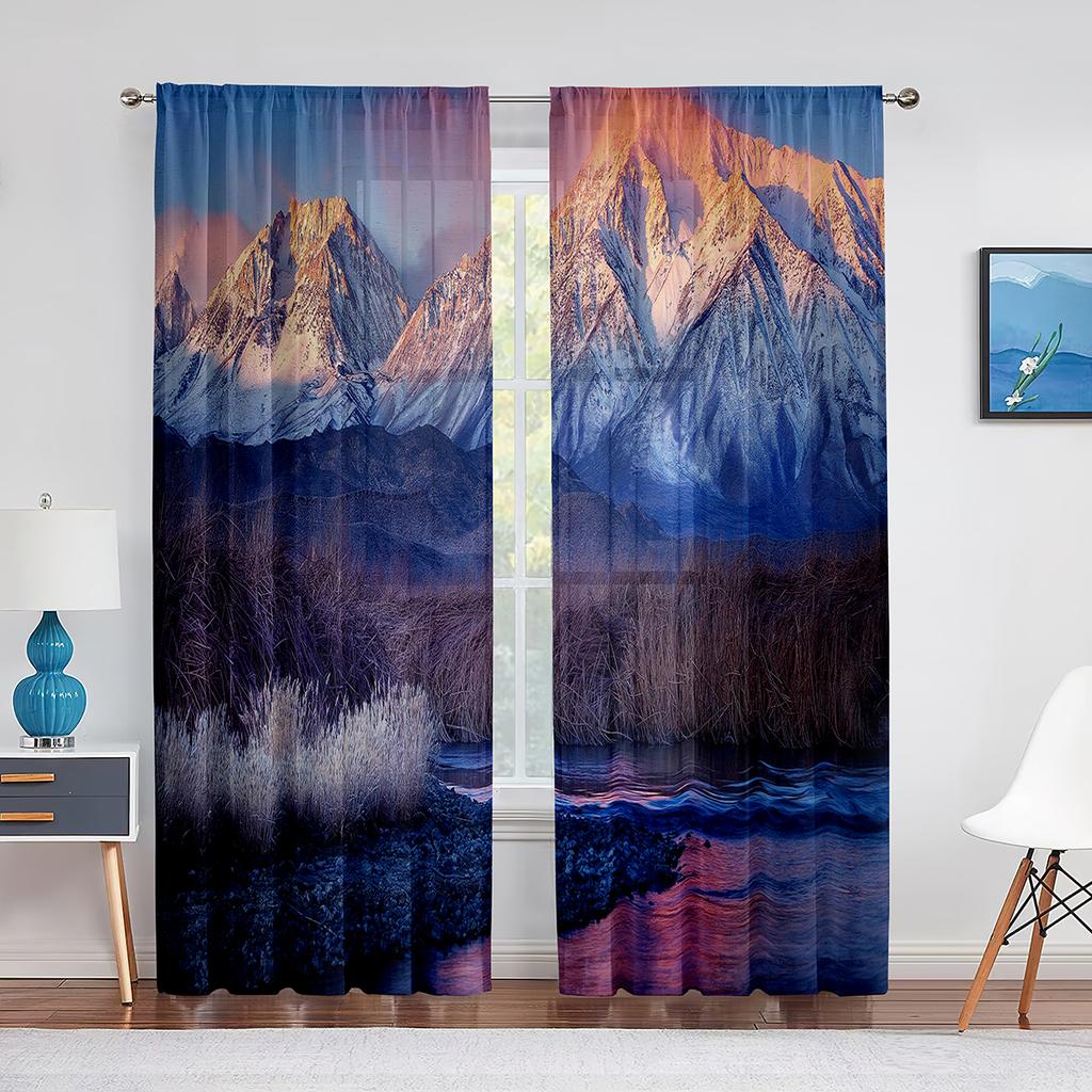 Gras Blumenfeld Berglandschaft Natur Tüll Vorhänge für Wohnzimmer Chiffon Transparent Voile Küche Schlafzimmer Vorhang Drapierungen