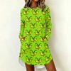 Women's Casual Long Sleeve Neck Dress with Christmas Print for Holiday Party