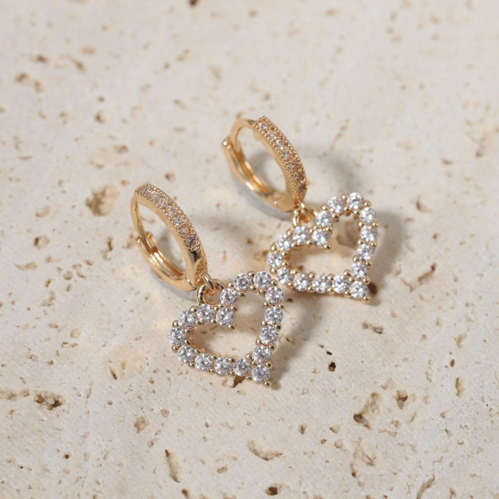 1 Pair Luxury Colorful Heart Shape Zirconia Dangle  Earrings for Women Golden Earring Jewelry Party Accessories