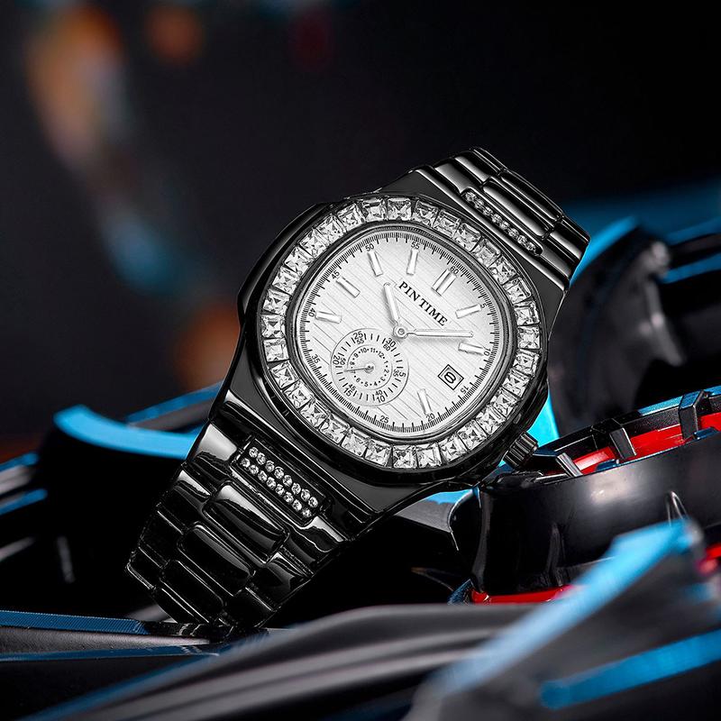 PINTIME Casual Business Men's Watches Top Brand Luxury Wristwatch for Men Diamond Quartz Date Clock Waterproof Chronograph Clock