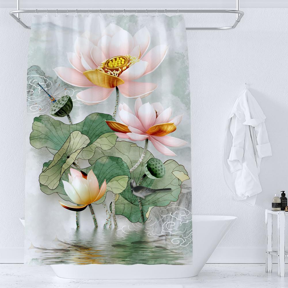 Chinese Style Flowers Birds Bath Curtains Waterproof Bathroom Curtain 3D Printed Fabric With Hooks Decoration Shower Curtain