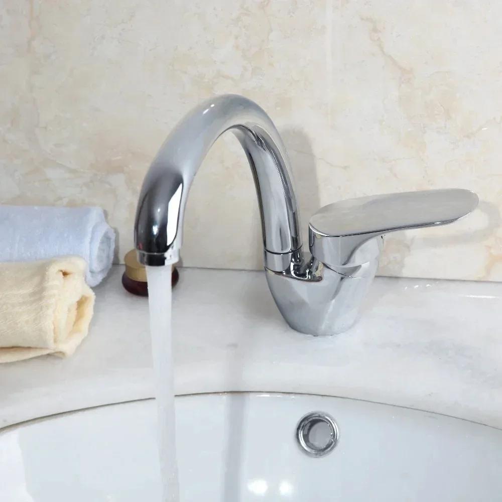 Stainless Steel Sink Faucet Hot and Cold Mixing Tap Kitchen Faucets Household Single Handle Rotation WashBasin Tap Deck Mounted