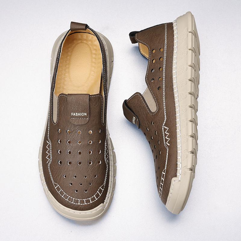 Fashion Casual Leather Men Loafers Handmade Slip-on Lazy Flats  Breathable Male Walking Driving Shoes Outdoor Treking Footwear Moccasins