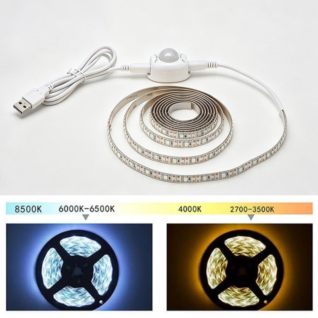 LED Strip with Motion Sensor 5V USB Flexible Tape for Wardrobe Stairs and Bedroom Decoration with Timer Setup