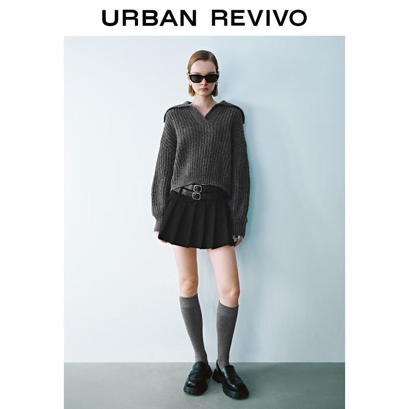 

UR Women s Simple Casual Grey Lapel Knit Sweater S