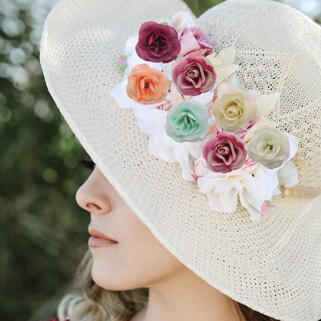 100 Pcs Artificial Rose Flowers Heads Flower Head Artificial Flower Silk Flower for Crown Scrap Wedding Home Decor DIY Garland Headdress