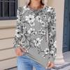 Women's Fashionable Casual Floral Retro Print Pleated Comfortable Round Neck Loose Long Sleeve T-shirt Top