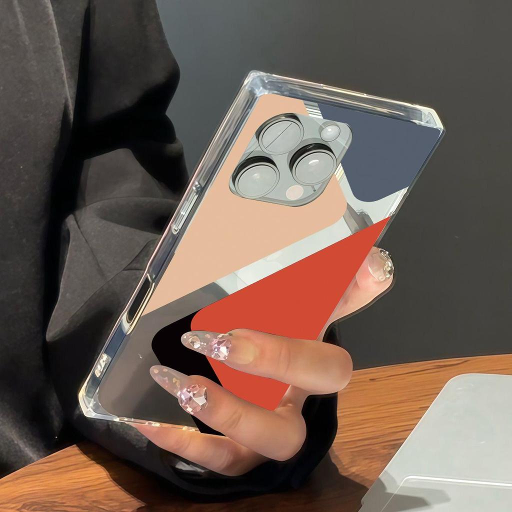 Square Back Tube Protection Clear Case For iPhone 15 Plus 14 Pro Max 16 ProMax 11 13 12 Anti-Oxygen,Geometric Color Collision Pattern Casing