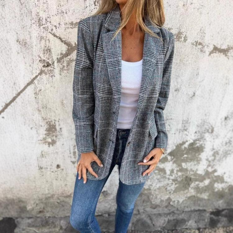 Elegant Casual Womens Blazer Cardigan Coat Vintage Lapel Outerwear Fashion For Spring Autumn Crossborder Europe America