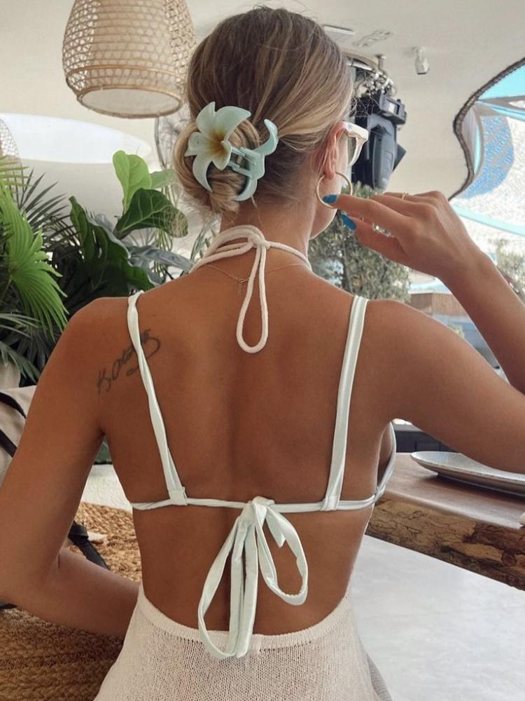 EDOLYNSA 2024 Kintted Cover Up Beach Sexy Halter Sleeveless See Through Maxi Slit Bodycon Summer Dress Bikinis Cover-ups Elegant Halter Beachdress