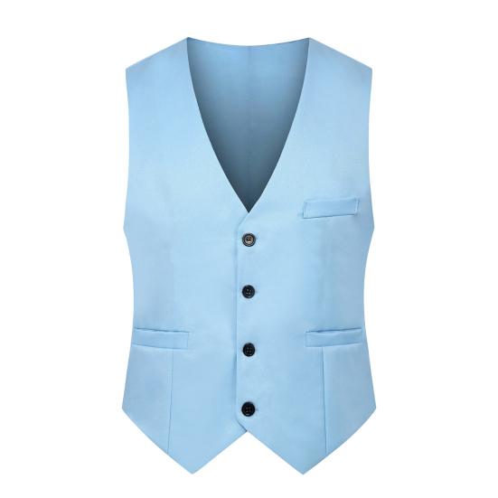 Men Waistcoat Solid Color Single-breasted V Neck Sleeveless Spring Vest for Work