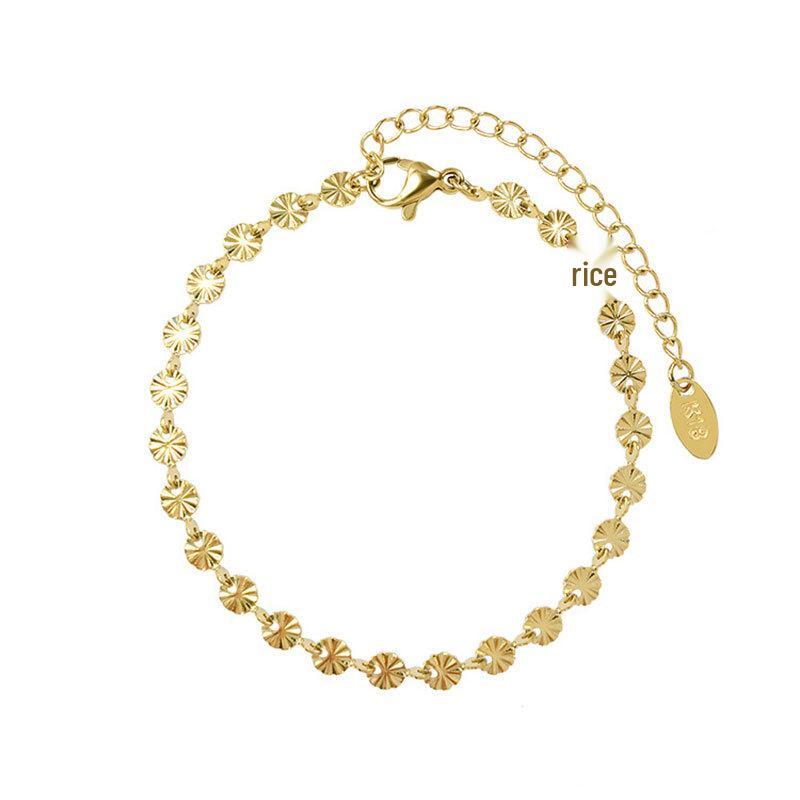 2024 Elegant Embossed Titanium Steel Bracelet for Women – Light Luxury, Versatile, 18K Gold Finish