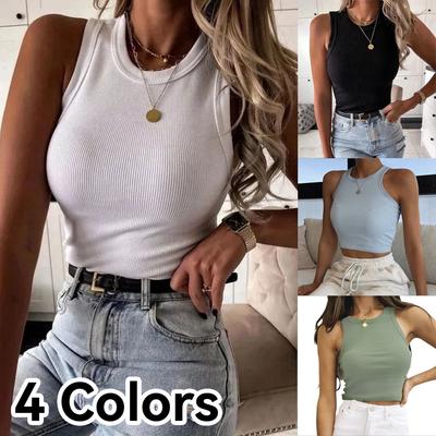 European and American Spring and Summer Fashion All-match Solid Color Sleeveless Bottoming Vest T-shirt Women's Clothing