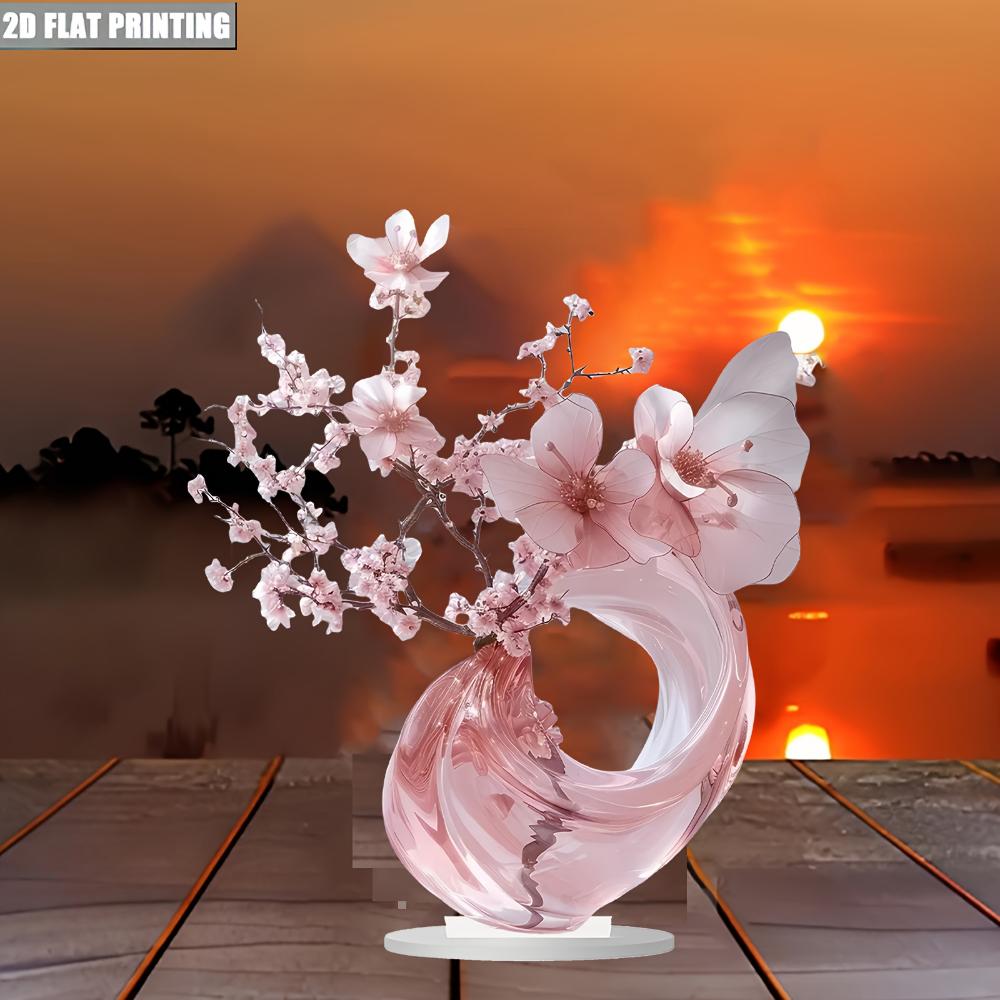 Elegante rosa Kirschblüten, 2D flaches Acryl, Tischdekoration, geeignet für Wohnzimmer, Büro, Geschenke, Weihnachten, Halloween