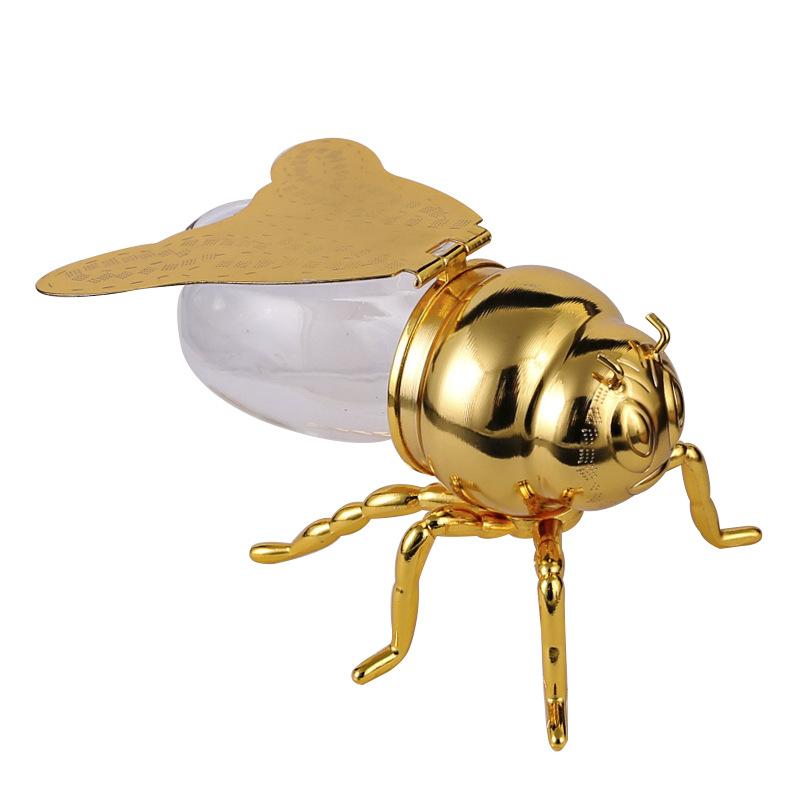Vintage European Bee Shaped Sugar Jar Zinc Alloy Glass Seasoning Pot Gold Silver Kitchen Spice Container Decorative Candy Box Gift