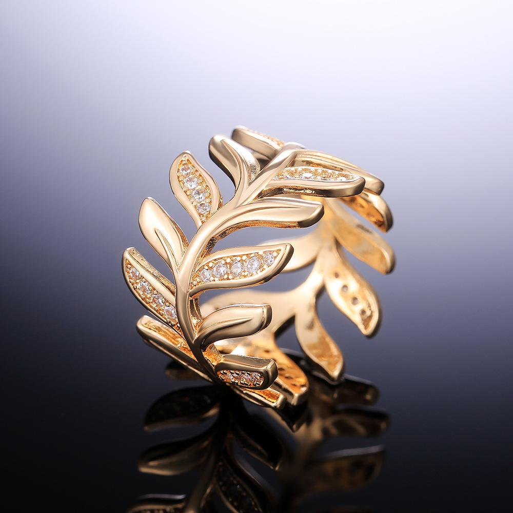 Creative Vine Leaf Women'S Zircon Ring, Fashion Party Reception Jewelry