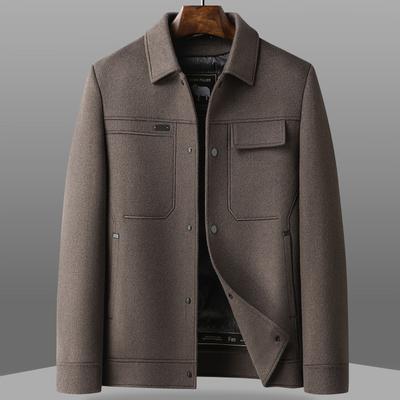 Winter Herren Handgefertigt Doppelseitige Tweed Jacke Revers Daunen Abnehmbares Futter Verdickte Wolljacke Mantel